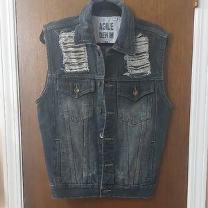 Agile Denim Black Distressed Jean Jacket Vest